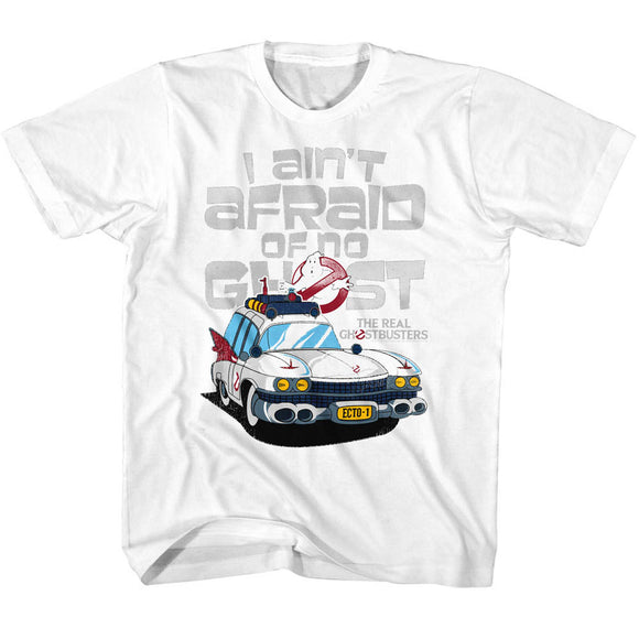 The Real Ghostbusters Kids T-Shirt Ecto 1 Ain't Afraid White Tee - Yoga Clothing for You