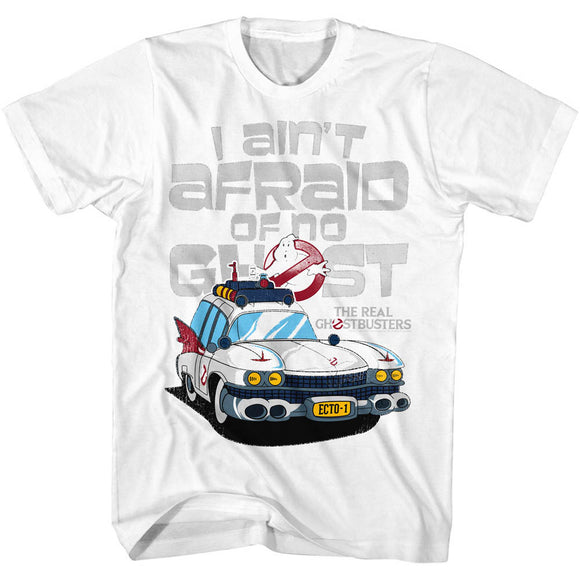 The Real Ghostbusters Tall T-Shirt Ecto 1 Ain't Afraid White Tee - Yoga Clothing for You