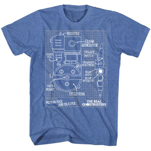 The Real Ghostbusters T-Shirt Blueprints Royal Heather Tee - Yoga Clothing for You