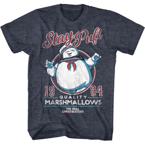 The Real Ghostbusters T-Shirt Mr Stay Puft Marshmallows Navy Heather Tee - Yoga Clothing for You