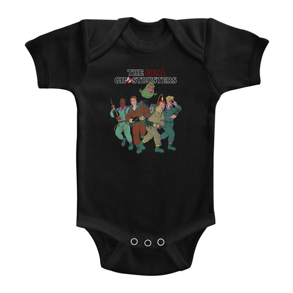 The Real Ghostbusters Infant Bodysuit Characters Black Romper - Yoga Clothing for You