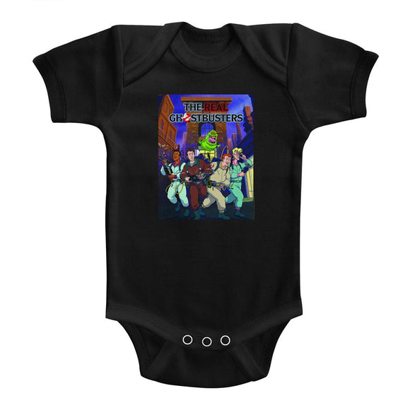 The Real Ghostbusters Infant Bodysuit Poster Black Romper - Yoga Clothing for You