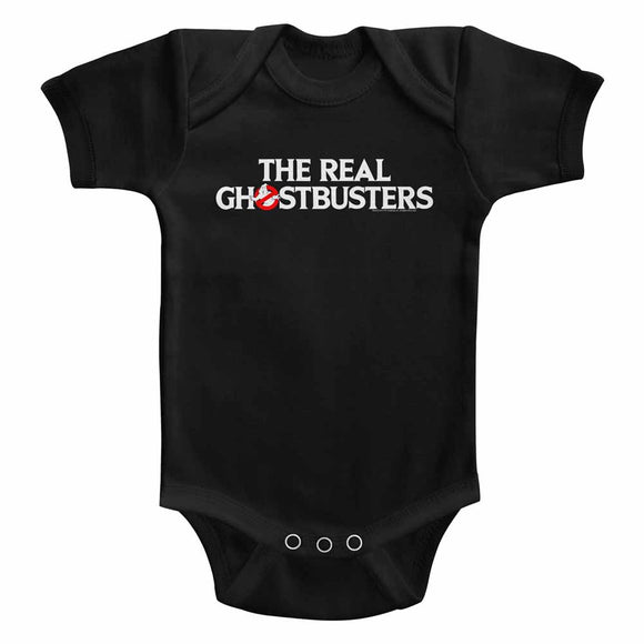 The Real Ghostbusters Infant Bodysuit Logo Black Romper - Yoga Clothing for You