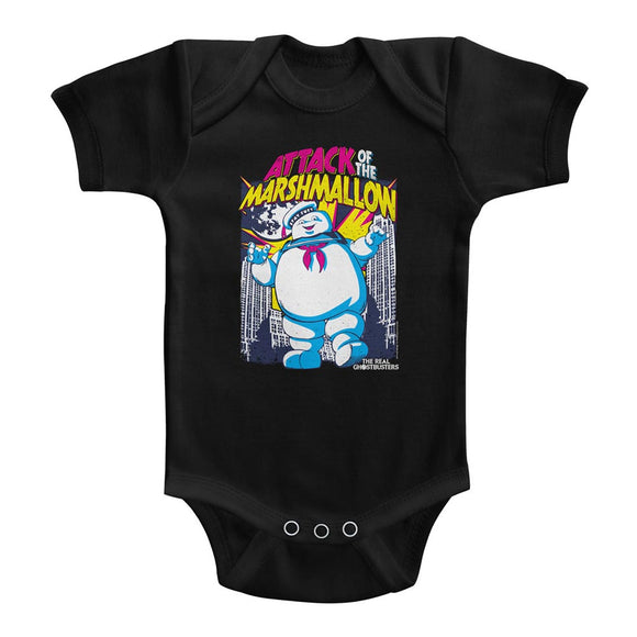 The Real Ghostbusters Infant Bodysuit Attack of the Marshmallow Black Romper - Yoga Clothing for You
