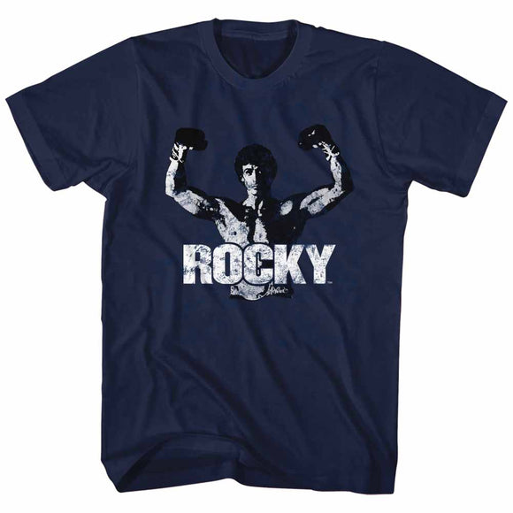 Rocky T-Shirt Classic Distressed Hands up Navy Tee - Yoga Clothing for You