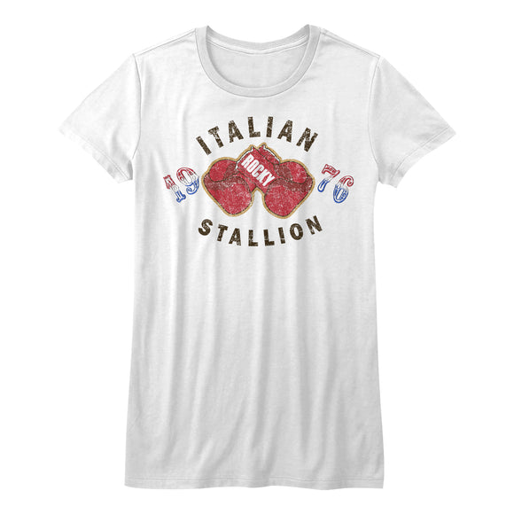 Rocky Juniors Shirt 1976 Boxing Gloves Italian Stallion White Tee - Yoga Clothing for You