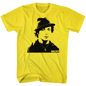 Rocky T-Shirt Black Silhouette Portrait Yellow Tee - Yoga Clothing for You