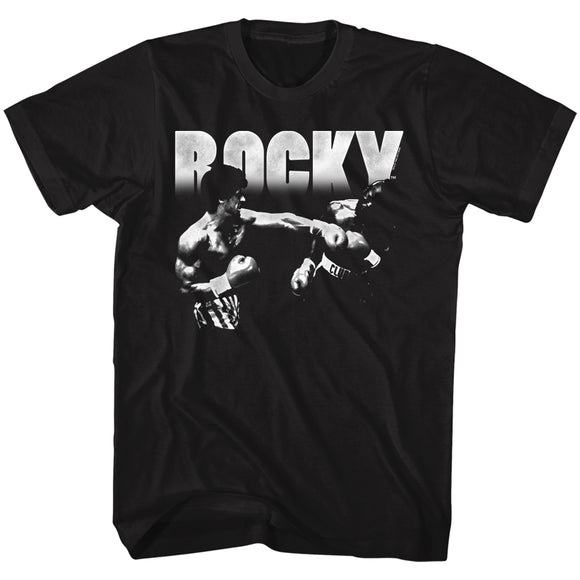Rocky T-Shirt Distressed White Knockout Outline Black Tee - Yoga Clothing for You