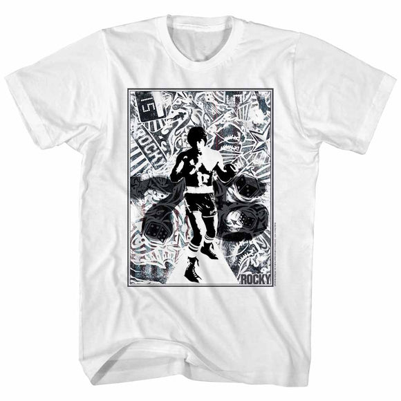 Rocky T-Shirt 76 B&W Collage White Tee - Yoga Clothing for You