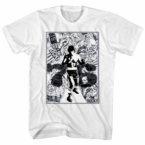 Rocky Tall T-Shirt 76 B&W Collage White Tee - Yoga Clothing for You