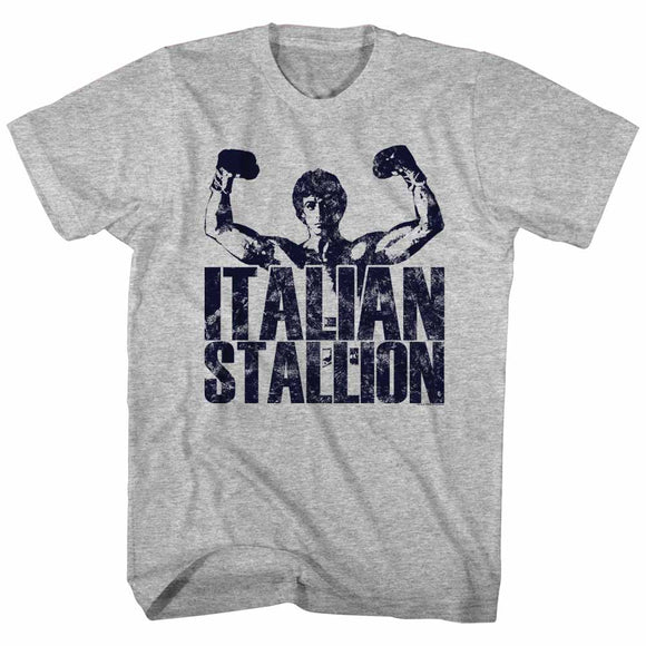 Rocky Tall T-Shirt Distressed Italian Stallion Hands Up Gray Heather Tee - Yoga Clothing for You