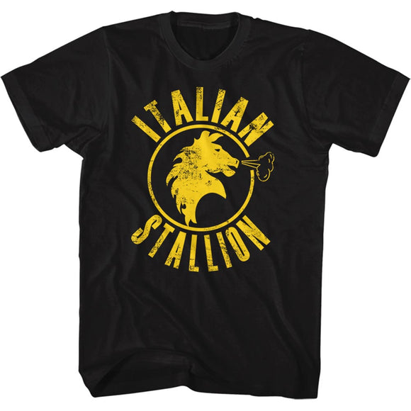 Rocky T-Shirt Distressed Yellow Italian Stallion Black Tee - Yoga Clothing for You