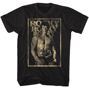Rocky Tall T-Shirt Distressed Pose Black Tee - Yoga Clothing for You