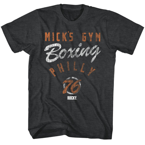 Rocky T-Shirt Distressed Mick's Gym Boxing Philly 76 Black Heather Tee - Yoga Clothing for You
