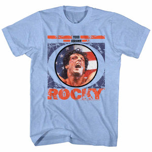 Rocky T-Shirt Distressed YOOO ADRIAN! Light Blue Heather Tee - Yoga Clothing for You