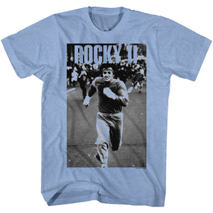 Rocky T-Shirt B&W Running In Street Light Blue Heather Tee - Yoga Clothing for You