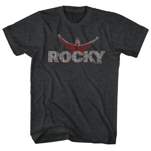 Rocky T-Shirt Distressed Hands Up Logo Black Heather Tee - Yoga Clothing for You