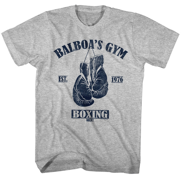 Rocky T-Shirt Balboa's Gym Hanging Boxing Gloves Gray Heather Tee - Yoga Clothing for You
