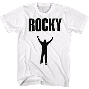 Rocky Tall T-Shirt Silhouette Hands Up Logo White Tee - Yoga Clothing for You
