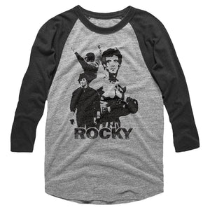 Rocky Raglan T-Shirt 3 Poses 3/4 Sleeve Grey/Smoke Tee - Yoga Clothing for You