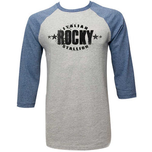 Rocky Raglan T-Shirt Italian Stallion Grey/Denim 3/4 Sleeve Tee - Yoga Clothing for You