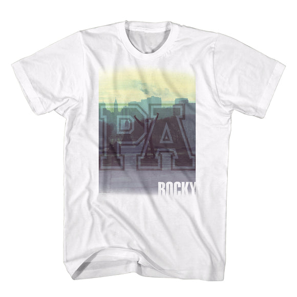 Rocky T-Shirt Vintage PA Skyline White Tee - Yoga Clothing for You
