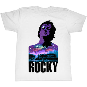 Rocky Tall T-Shirt Top Of Stairs Galaxy Portrait White Tee - Yoga Clothing for You
