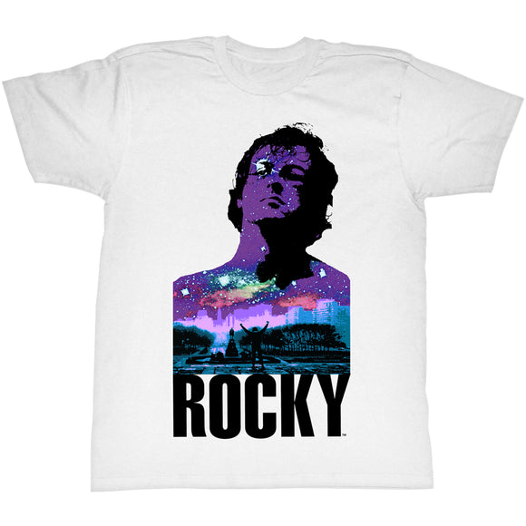Rocky T-Shirt Top Of Stairs Galaxy Portrait White Tee - Yoga Clothing for You