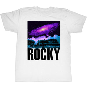 Rocky Tall T-Shirt Top Of Stairs Galaxy White Tee - Yoga Clothing for You
