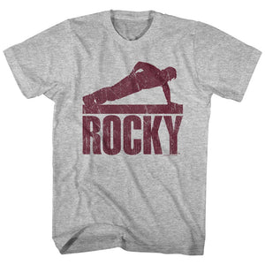 Rocky T-Shirt Distressed One Handed Pushup Gray Heather Tee - Yoga Clothing for You