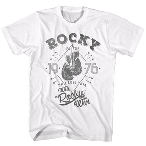 Rocky T-Shirt 1976 Boxing Gloves Win Poster White Tee - Yoga Clothing for You