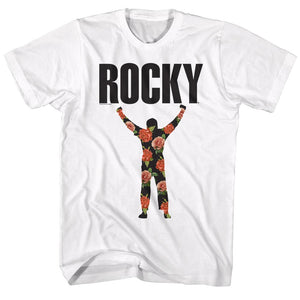 Rocky T-Shirt Silhoutte Flower Logo White Tee - Yoga Clothing for You