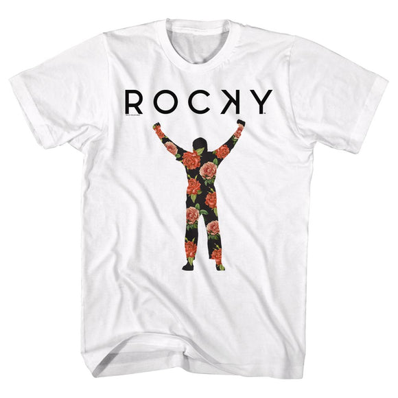 Rocky Tall T-Shirt Silhoutte Flower 2 Logo White Tee - Yoga Clothing for You