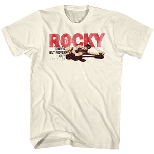 Rocky Tall T-Shirt Down But Never Out White Tee - Yoga Clothing for You