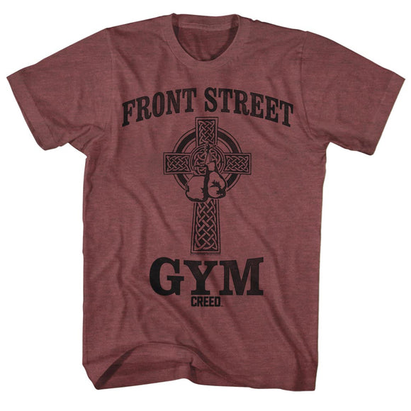 Creed T-Shirt Front Street Gym Vintage Maroon Heather Tee - Yoga Clothing for You