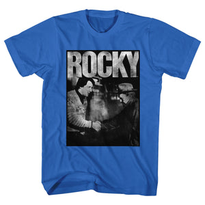 Rocky T-Shirt Distressed Handshake Portrait Royal Tee - Yoga Clothing for You