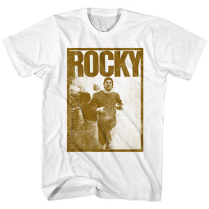 Rocky Tall T-Shirt Distressed 40th Anniversary Running In Street White Tee - Yoga Clothing for You