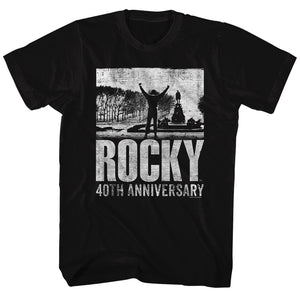 Rocky Tall T-Shirt Distressed 40th Anniversary Top Of Stairs Black Tee - Yoga Clothing for You