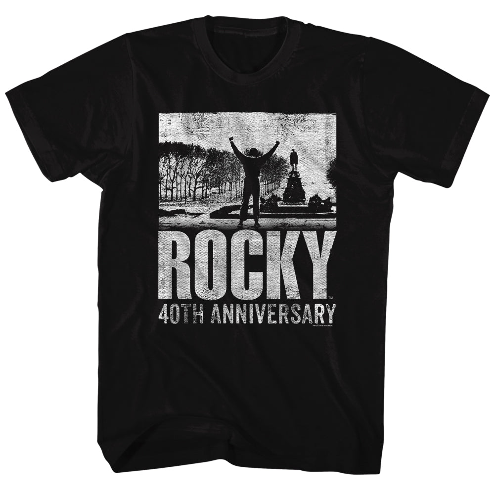 Rocky T-Shirt Distressed 40th Anniversary Top Of Stairs Black Tee