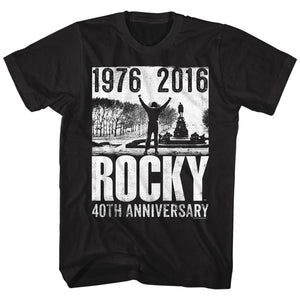 Rocky T-Shirt Distressed 40th Anniversary Date Top Of Stairs Black Tee - Yoga Clothing for You