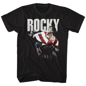 Rocky Tall T-Shirt Champ Wearing American Flag Black Tee - Yoga Clothing for You