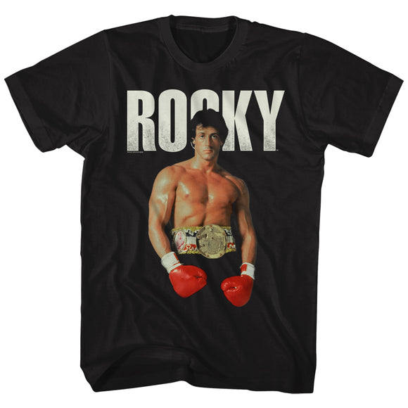 Rocky Tall T-Shirt Champ Flex Pose Black Tee - Yoga Clothing for You