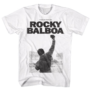 Rocky Tall T-Shirt Top Of Stairs It Ain't Over Til It's Over White Tee - Yoga Clothing for You