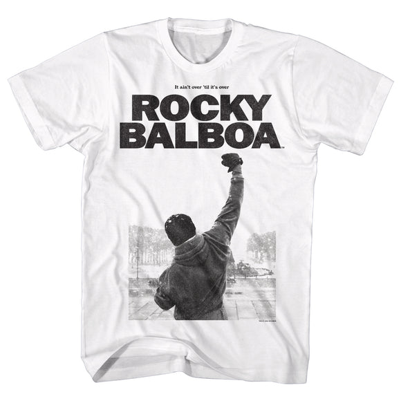 Rocky T-Shirt Top Of Stairs It Ain't Over Til It's Over White Tee - Yoga Clothing for You