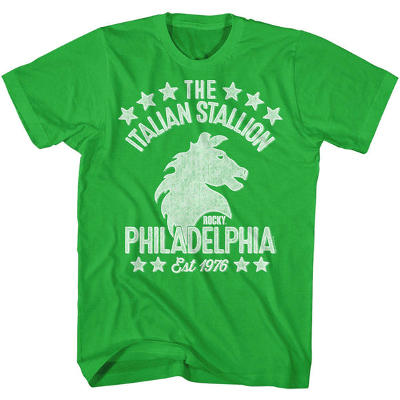 Rocky T-Shirt Distressed White The Italian Stallion Kelly Green Tee - Yoga Clothing for You