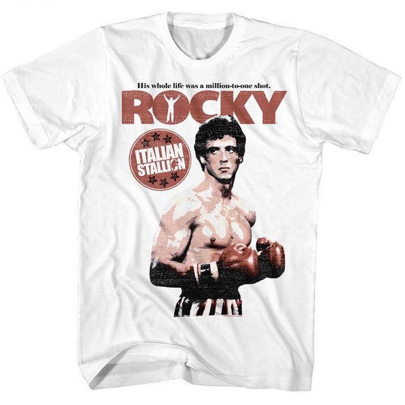 Rocky T-Shirt Distressed Million To One Shot Portrait White Tee - Yoga Clothing for You