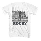 Rocky Black and White Logo Portrait White T-shirt Front and Back