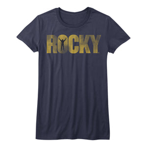 Rocky Juniors Shirt Distressed Faded Yellow Logo Navy Tee - Yoga Clothing for You