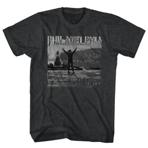 Rocky Tall T-Shirt Distressed Philadelphia Top Of Stairs Black Heather Tee - Yoga Clothing for You