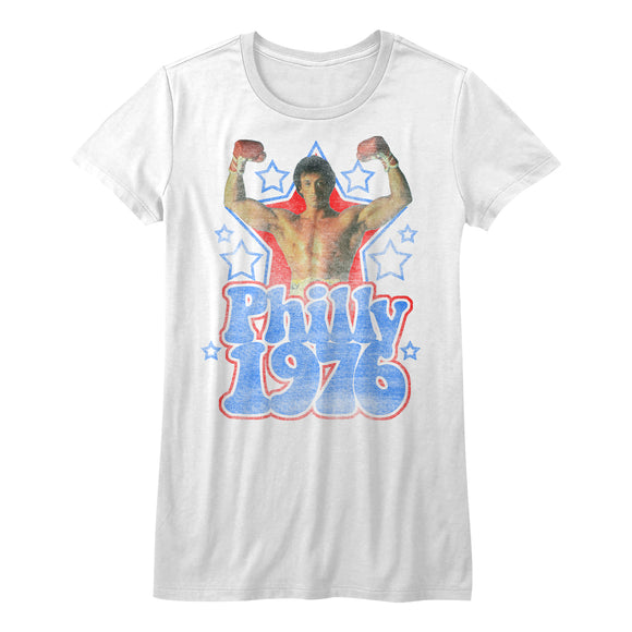 Rocky Juniors Shirt Distressed Philly 1976 Flex White Tee - Yoga Clothing for You